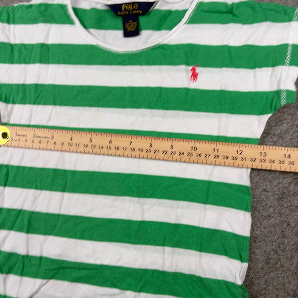 Polo Ralph Lauren T-Shirt Girls Size 6X Green White Striped Pony Logo Tee - Picture 7 of 9